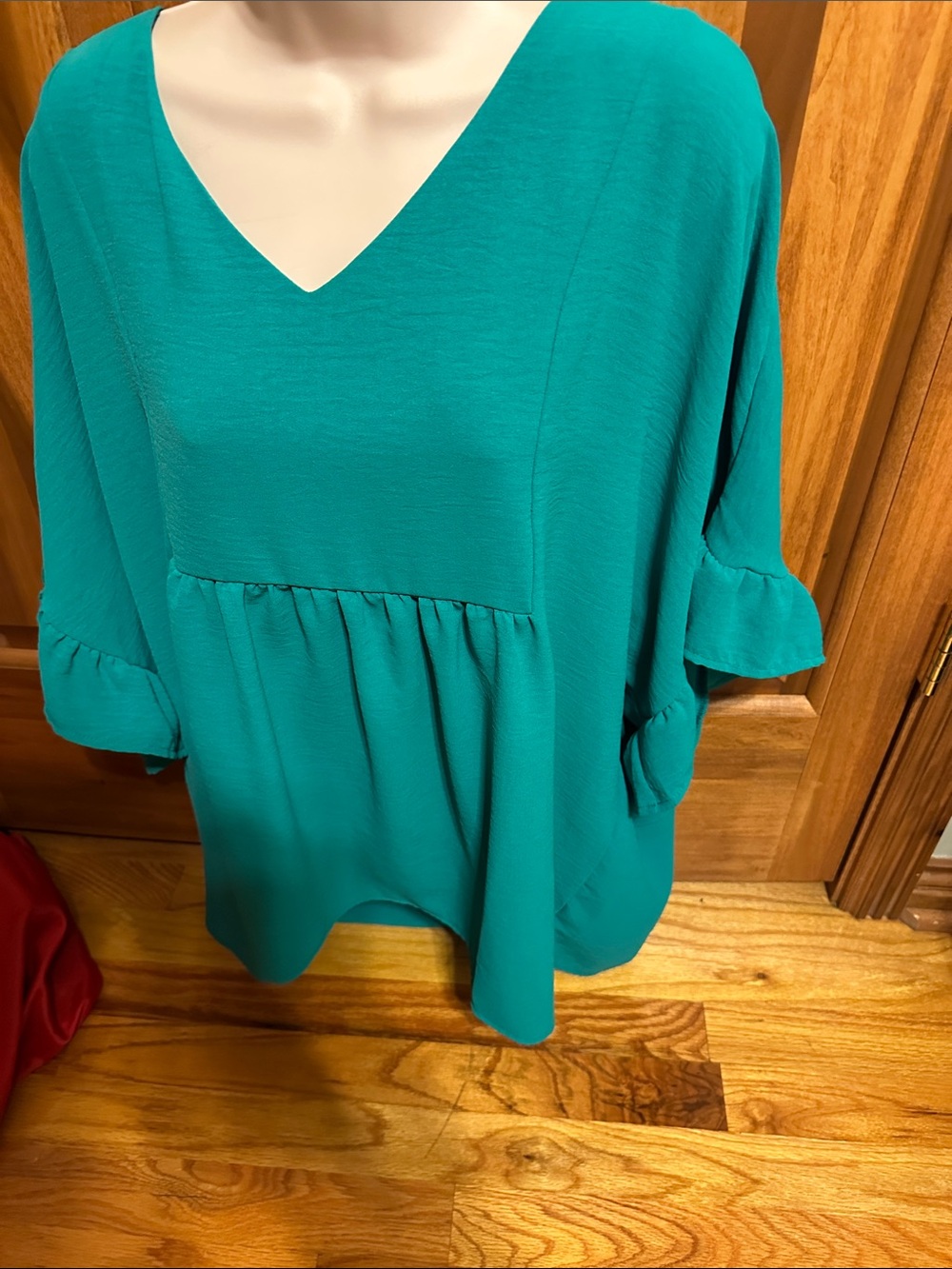 ANDREE BY UNIT Teal V-Neck Ruffle Sleeve Tunic
